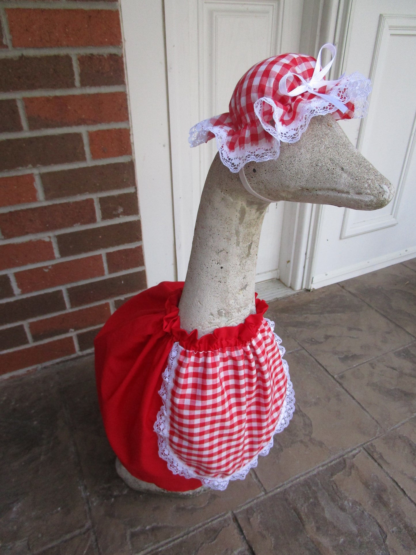 Red and white dress and hat