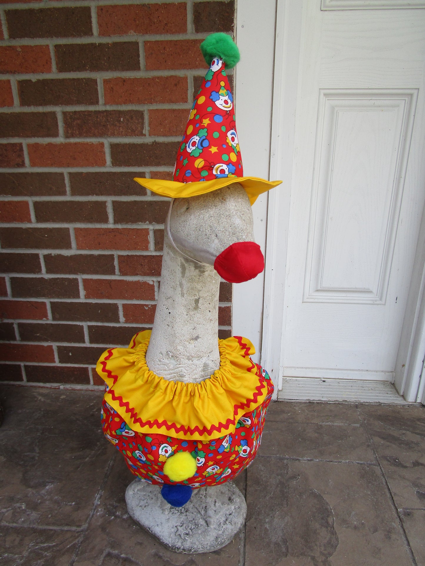 Clown outfit for large cement goose